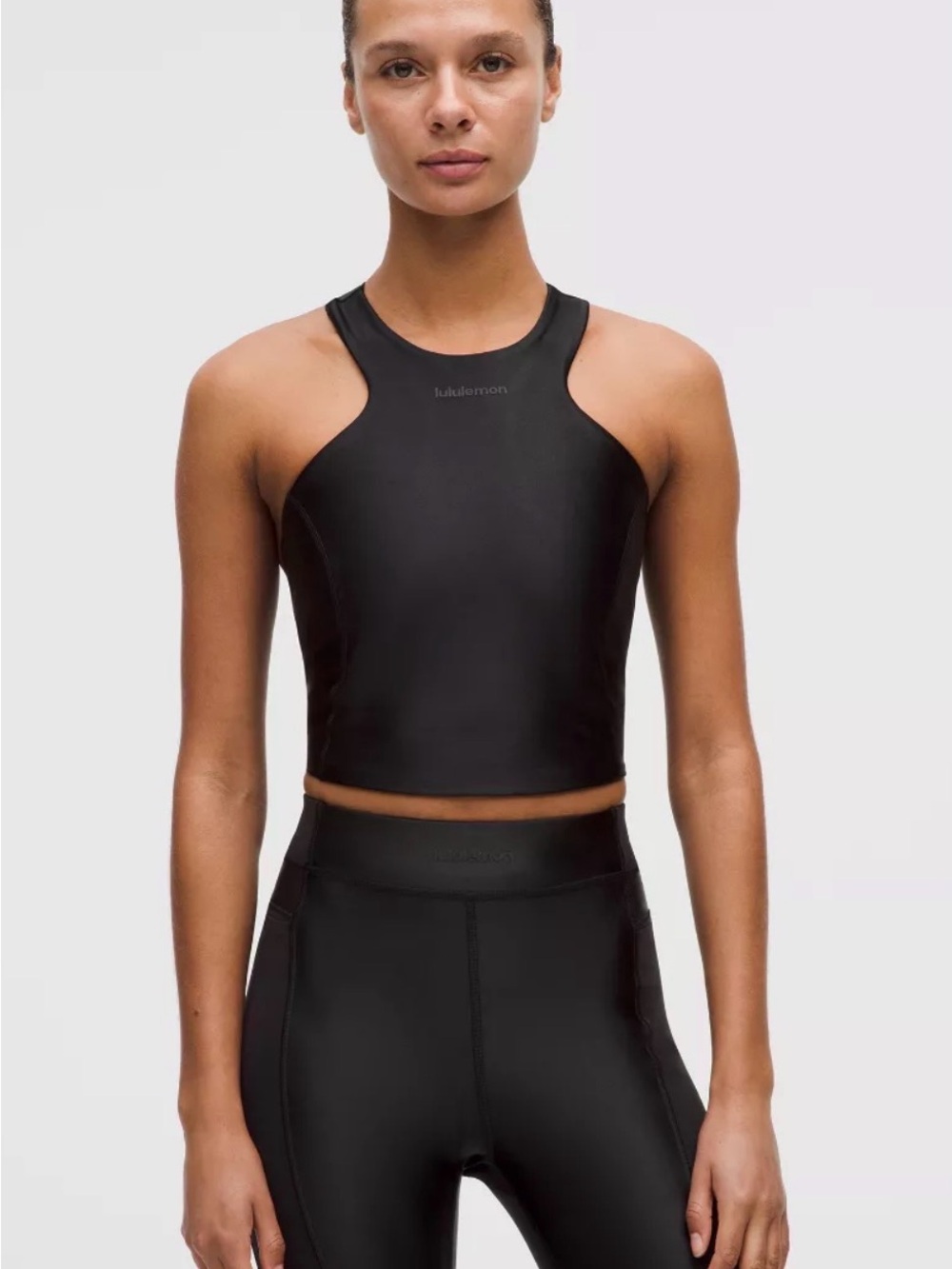 Lululemon Black Satin shine workout set